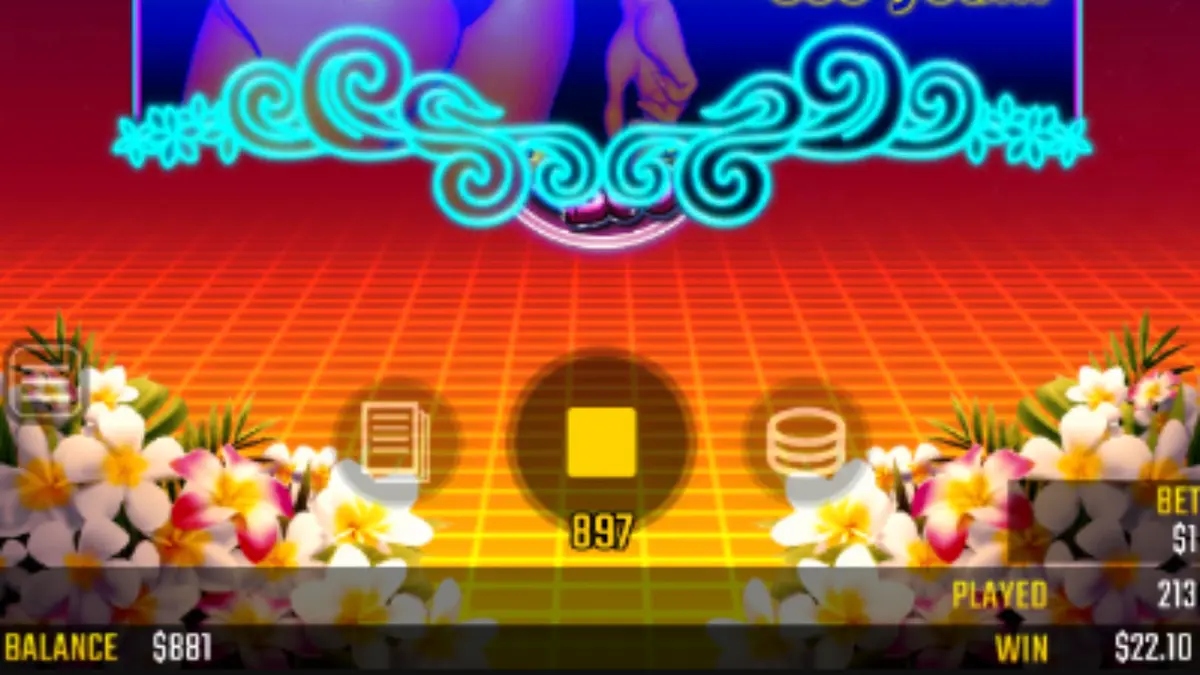 Interface futurista e tropical do jogo Hawaiian Dream Boost